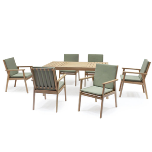 Teak Wood <b>Outdoor</b> <b>Table</b> and Chair Set with Full Slatted Construction Thick Square Legs and Natural Grain Surface Finish - Product Image 4