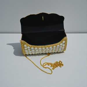<b>White</b> Pearl Beaded Clutch Bag Rhinestone Chain Strap <b>Envelope</b> Purse Evening Party Handbag for Women - Product Image 3