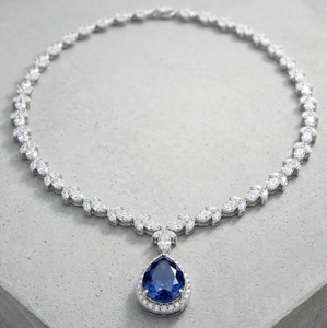 925 <b>Silver</b> Blue Pear Cut Pendant Necklace Marquise Diamond Style <b>Choker</b> Luxury Jewelry for Women Gift - Product Image 1