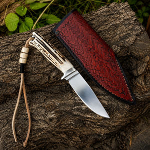 Couteau à lame fixe artisanal personnalisé avec manche en corne et étui en cuir véritable – Couteau de survie pour le camping en plein air - Product Image 1