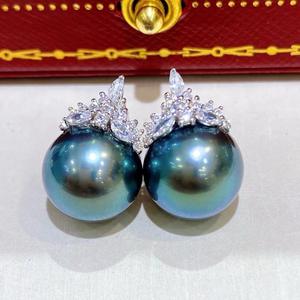 Manufacturer Wholesale 925 Pure <b>Silver</b> Classic Square Sugar Natural <b>Pearl</b> <b>Earrings</b> 12-13mm Round with Strong Light Slight Flaws - Product Image 5