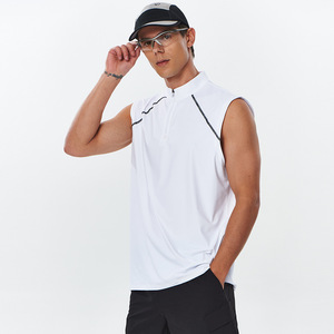 เสื้อกล้ามกีฬาผู้ชายสีขาวแบบแห้งเร็ว คอตั้ง พร้อมดีเทลซิป - Product Image 1