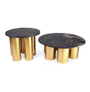 Modern <b>Round</b> Stone Top <b>Side</b> <b>Table</b> With <b>Gold</b> Metal Base Indoor Living Room Decor Accent Piece - Product Image 3
