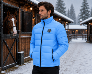 Tough Tack Men's Sky <b>Blue</b> Quilted Lightweight Polyester <b>Base</b> <b>Layers</b> Zipper Closure Relaxed Fit Quick Dry Solid Color Equestrian - Product Image 1