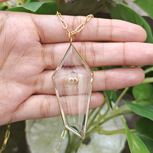 Fancy Cut Clear <b>Quartz</b> Gemstone Pendant Charms with round cut CZ Inlaid 18k Gold Plated Paperclip Chain Brass <b>Necklace</b> For Women - Product Image 6