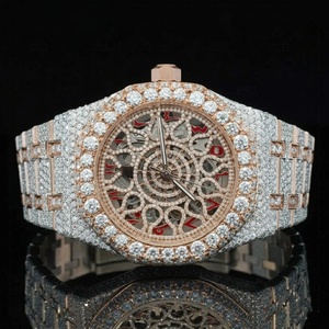 Montre Hip Hop en acier inoxydable argenté avec bracelet en moissanite et cadran rouge à chiffres arabes, couleur et clarté DE-VVS, montre de créateur pour homme - Product Image 2