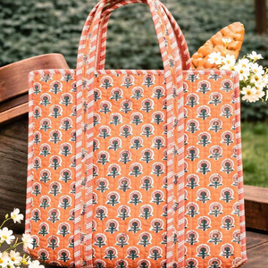 Bolso Tote Ecológico y Elegante para Mujer, con Estampado Artesanal, Cierre Abierto, para Compras Diarias y Viajes, Hecho de Algodón Indio - Product Image 1