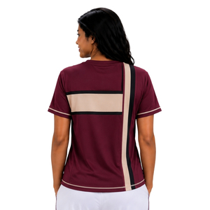 T-shirt de sport personnalisé pour femme, séchage rapide, respirant, en polyester, pour la gym, la course et l'entraînement, color block, fabricant OEM - Product Image 2