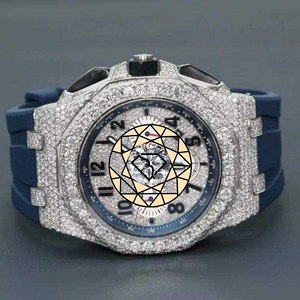 Reloj de Lujo para Hombre con Diamantes Moissanite VVS1, Cronógrafo con Correa de Caucho Azul Marino, Completamente Equipado - Product Image 1