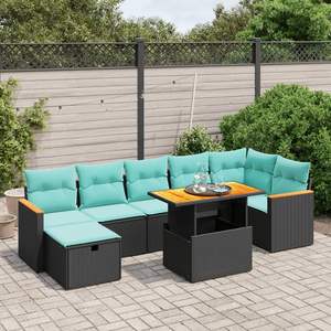Set di divani da giardino in polyrattan nero da 8 pezzi con cuscini, eleganti mobili da esterno - Product Image 1