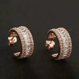 Pendientes de Aro de Moissanita de Lujo para Mujer, Plata de Ley 925, Chapados en Oro Rosa, Joyería para Bodas y Fiestas - Product Image 3