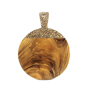 Tabla Redonda de Madera Suar de Grado Alimenticio con Incrustaciones de Cáscara de Coco, Pequeña Bandeja de Servir Natural Sin Barnizar, Artesanía Hecha a Mano en Bali, Regalo de Madera - Product Image 1