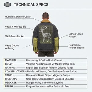 Custom 14oz Heavyweight Cotton <b>Duck</b> Canvas Denim <b>Jacket</b> Men Distressed Boxy Cropped Streetwear Vintage Hunting Outerwear OEM - Product Image 5