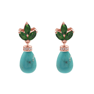 Pendientes de Plata de Ley 925 con Turquesa y Diopsido Verde, Estilo Bohemia, Joyería Fina para Mujer - Product Image 6