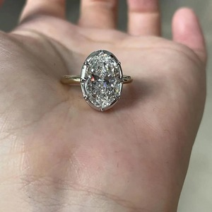 3Ct Oval Lab Grown IGI Certified Ring in 14k Yellow <b>Gold</b> Georgian Style Oval Cut Down Setting <b>Button</b> Back Diamond Ring with VVS - Product Image 3