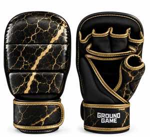 ถุงมือ MMA สำหรับการต่อสู้ภาคพื้นดิน สีดำทอง ลายแตก แบบครึ่งนิ้ว หนังแท้ ปิดแบบสวม ใส่ได้ทั้งชายและหญิง สำหรับศิลปะการต่อสู้สำหรับผู้ใหญ่ - Product Image 1