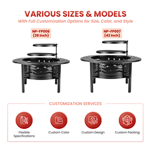Large Round Outdoor <b>Fire</b> <b>Pit</b> <b>Table</b> BBQ Grill Wood Burning Firepit Outdoor Modern with 2 Tier Grate FP006 - Product Image 4