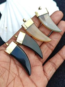 Natural Buffalo Horn Pendant With Gold Tone Caps Polished Curved Shape <b>locket</b> black - Product Image 2