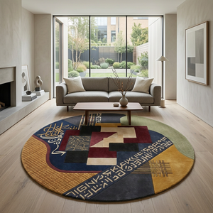 Tapis rond en laine de luxe à calligraphie arabe, tissé à la main, motif géométrique, tapis d'art islamique personnalisé pour intérieurs de luxe - Product Image 6