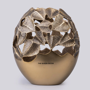 Juego de 2 jarrones decorativos de aluminio, redondos, chapados en oro, largos, con tapa, de diseño. - Product Image 2