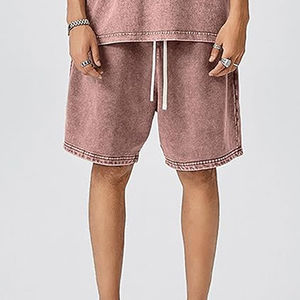 Shorts décontractés à logo personnalisé, effet délavé, coupe anatomique, style urbain moderne, vente directe d'usine - Product Image 5