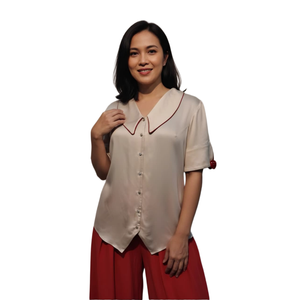 Camisa de Satén Giza Beige Ma Cherie Premium para Mujer, Estilo Elegante y Casual, Ropa de Moda Diaria para Mujer, Suministro OEM - Product Image 1