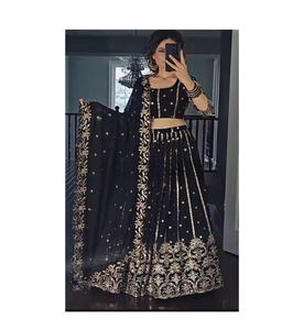 Lehenga et Choli noirs brodés de haute qualité, tenue de soirée attrayante, fabriqués en tissus fins, vêtements indiens et pakistanais - Product Image 1