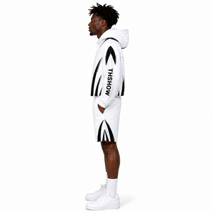 THSHOW Men's Summer Nylon Tracksuit Set Hooded Jacket & Shorts Streetwear Quick Dry Polyester Sportswear White <b>Black</b> Print - Product Image 5