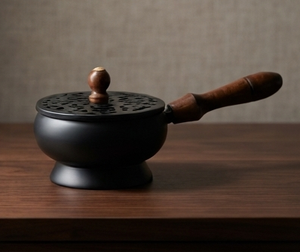 Handmade Metal Iron <b>Incense</b> <b>Cone</b> Holder Pan Burner Wooden Handle Cutout Lid Ash Catcher - Product Image 3