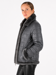 Chaqueta de Invierno Acolchada para Mujer, Color Gris, con Ribete de Piel Sintética, Cuello de Felpa de Lujo, Abrigo Aislante para Clima Frío, Elegante - Product Image 2