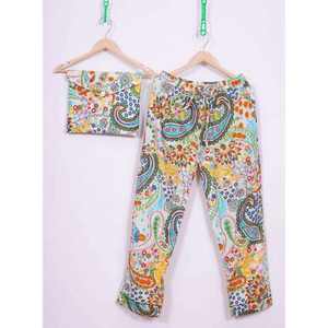 Pijamas de Otoño para Mujer de Alta Calidad, 2 Piezas, Estampado Floral de Satén de Algodón, Transpirables, Suaves, con Botones, Manga Larga, Cintura Elástica - Product Image 2