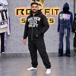 Custom Unisex Zip Fleece Hoodie Regular Fit Streetwear Sweatshirt <b>Applique</b> <b>Letter</b> Design Rhinestone Sleeve Custom Label OEM ODM - Product Image 3