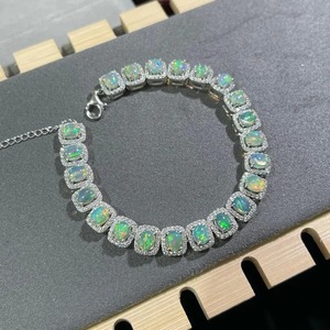<b>Iced</b> <b>Out</b> Oval Cut Opal Tennis Bracelet with Halo <b>Chain</b> Link Design Hip Hop Christian Style Silver Jewelry for Parties - Product Image 4