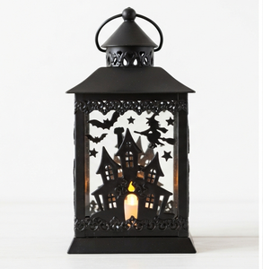 Linterna Metálica Negra de Halloween con Silueta de Bruja y Murciélago para Decoración del Hogar, Portavelas - Product Image 4
