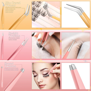 Ensemble de pinces à cils en acier inoxydable avec pointe en fibre, pinces professionnelles pour extensions de cils, volume et isolation, outils pour salons, certifiés CE - Product Image 3