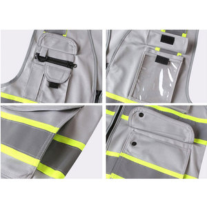 Reflective Safety Vest Men Gray V Neck Zipper Closure Breathable Polyester Work Wear with Pockets Casual Outerwear Spring - Product Image 5