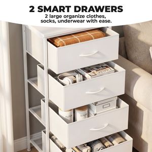 Modern <b>White</b> Chest of <b>Drawers</b> with Metal Frame and Wood Top Fabric Storage Organizer for <b>Bedroom</b> - Product Image 3