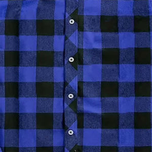 Best Quality Men's Blue Black Box Flannel Shirt Knitted Breathable Eco-Friendly Casual Long Sleeve <b>Button</b> <b>Turn</b> Collar Streetwear - Product Image 2