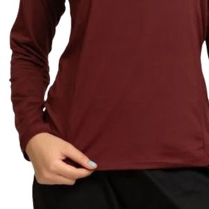 Haut décontracté ajusté pour femme, bordeaux, à manches longues, col montant zippé, extensible, basique, pour le quotidien - Product Image 3