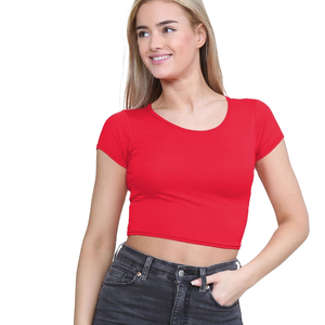Camiseta Corta Lisa al por Mayor para Mujer, 100% Algodón Poliéster, Cuello Redondo, Color Personalizado, Manga Corta, Top de Verano para Mujer - Product Image 2