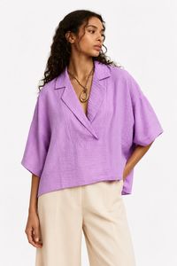 Chemise Blazer Décontractée Oversize Coupe Ample Effet Délavé Séchage Rapide Lilas - Product Image 1
