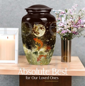 Serenity harbor abstract fish themed metal funeral urn cremation urn for human <b>ashes</b> decorative <b>keepsake</b> tribute - Product Image 2