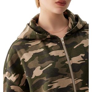 Sweat-shirt à capuche zippé camouflage pour femme, en molleton de coton, avec logo personnalisé, style streetwear oversize, vente en gros OEM - Product Image 4