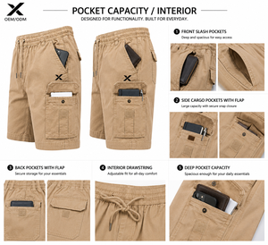 Shorts cargo pour hommes X Sports City, couleur unie, taille élastique, tissu Oxford respirant, style décontracté Bermuda avec poches, offre OEM - Product Image 5