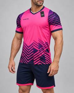 Maillot de football pour homme rose marine col en V manches courtes imprimé géométrique sublimé en polyester anti-humidité athlétique - Product Image 3