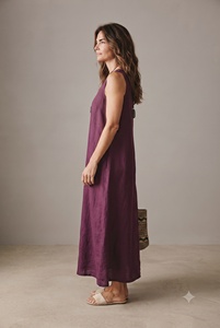 Vestido Maxi sin Mangas con Cuello en V, Corte Regular, Ecológico, Cintura Natural, Ropa Casual de Verano, Tela de Algodón Flexible a Precio de Mayoreo - Product Image 4