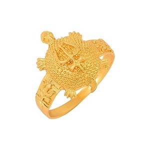 Bague en laiton plaqué or Shiva Trishul Damru Tortoise, Vaastu Fengshui Kachua, pour homme et femme, bijou statement - Product Image 2