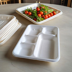 Assiette compartimentée biodégradable écologique, assiettes jetables - anti-fuite, assiettes blanches naturelles sans BPA, alternative au plastique - Product Image 1