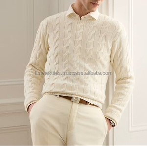 Wool/Acrylic Men's V-Neck <b>Cable</b> <b>Knit</b> <b>Sweater</b> Aran Heritage Standard Pullover Classic Textured <b>Knit</b> Long Sleeve Coarse Wool Patch - Product Image 6