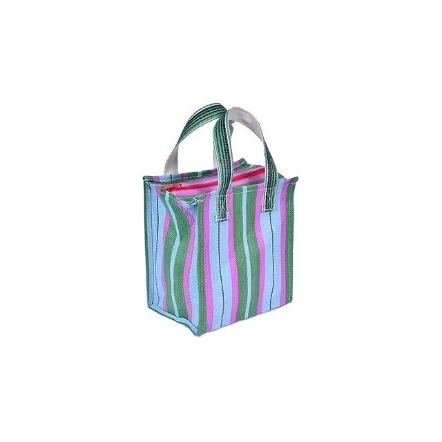 Mini bolso de mano de nailon con monofilamento a rayas, color azul y verde, para mujeres